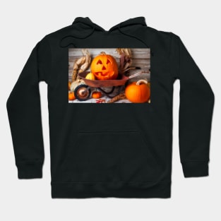 Carved Pumpkin In Old Wheelbarrow Hoodie